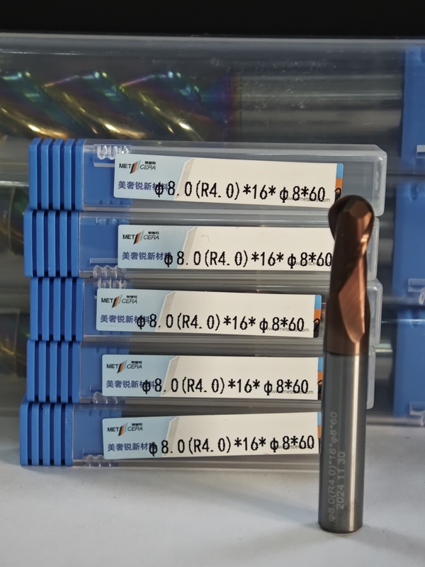 MPB2 Solid Carbide Ball Nose End Mill 2 Fluten HRC55-HRC60 R0.5-10,8mm, Φ8.0(R4.0) x16x8Dx60mm