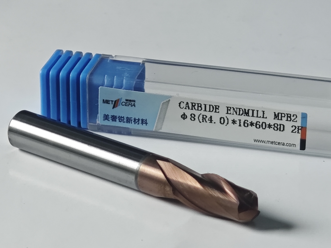 MPB2 Solid Carbide Ball Nose End Mill 2 Fluten HRC55-HRC60 R0.5-10,8mm, Φ8.0(R4.0) x16x8Dx60mm