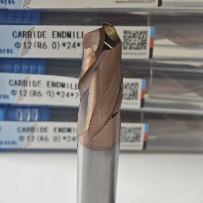 Solid Carbide Ball Nose End Mill 2 Flutes R0.5-10 12mm Φ12.0 R6.0 X24x12Dx75mm Hardheid HRC55-60 AlCr coating Voor afwerking